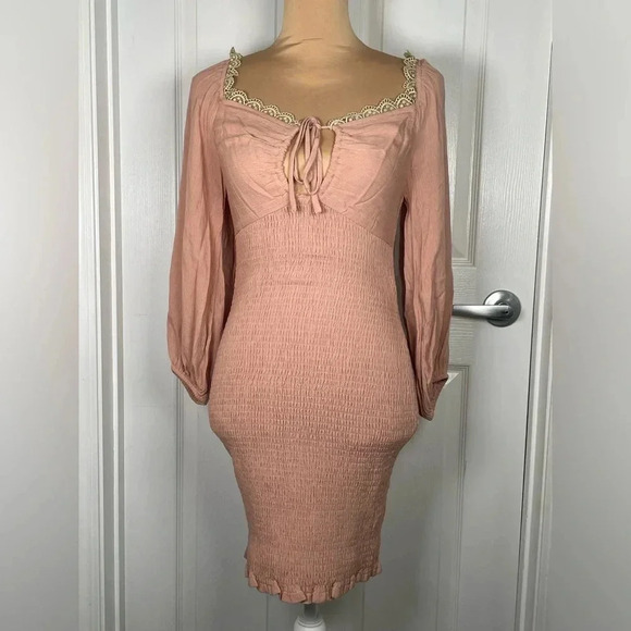 ILLA ILLA Smocked Rose Gold Bodycon Mini Dress Small - Picture 4 of 7